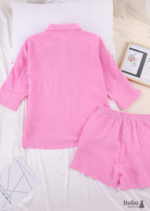 Boho Sleepwear, Pajamas Set, Lucy Cotton in Pink and Purple